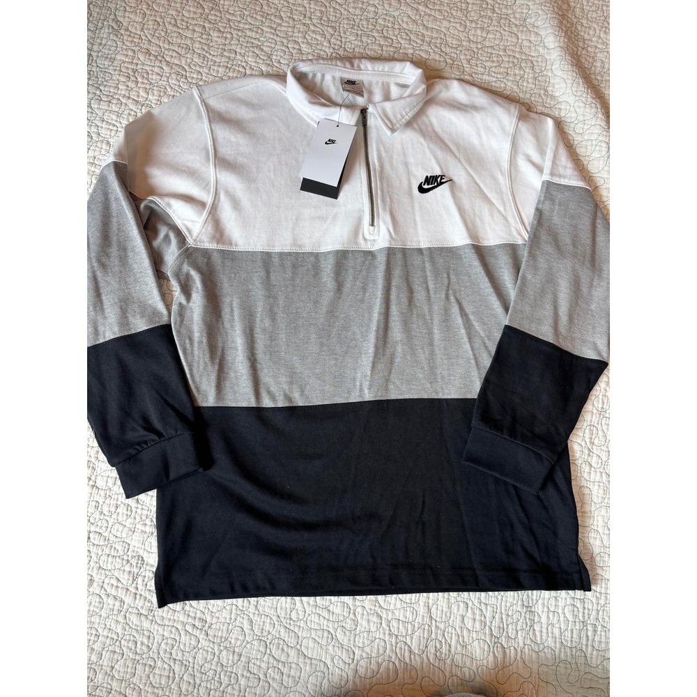 Nike Mens Colorblock Quarter Zip Long Sleeve Polo Shirt White Grey Size Small‎